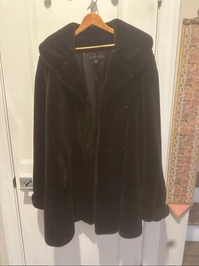 Gallery dark brown Faux Fur Hooded Pea Coat